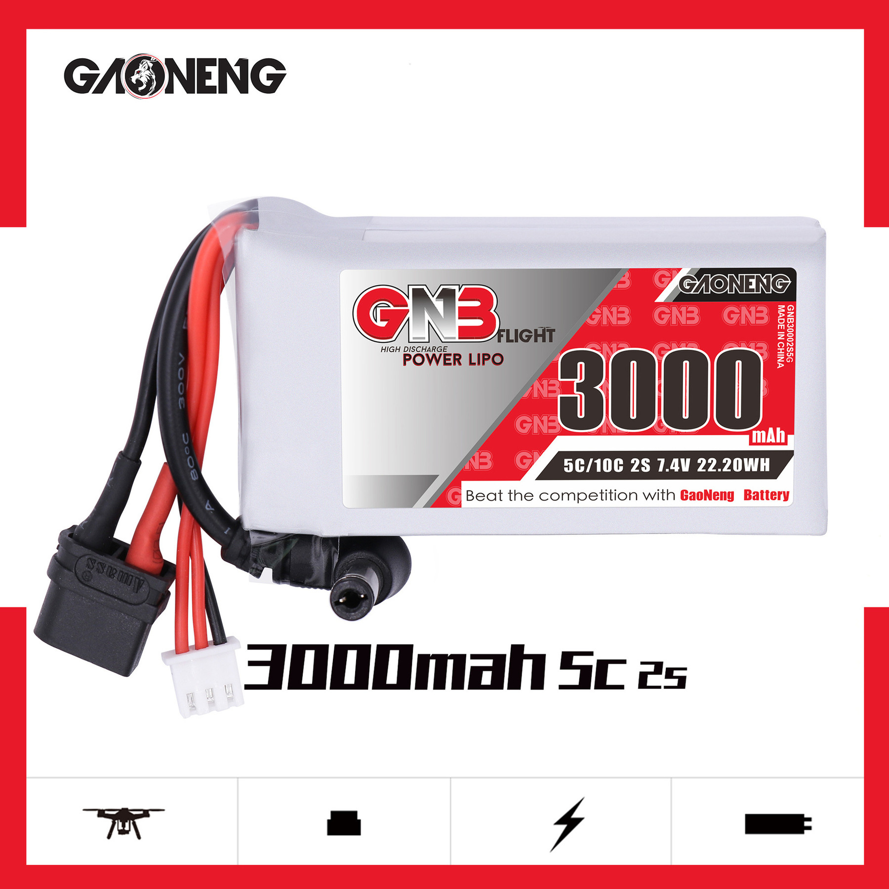 GNB-Batterie Lipo 2S, 7.4V, 30 - Skyzone Sky04X Pro Oled Fpv Goggles avis et prix